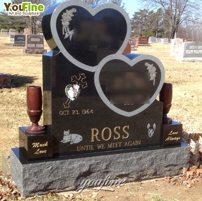 Large Custom Factory Price Pink Granite Double Heart Tombstone Headstones