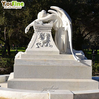Outdoor Memorial Tombstone Life Size White Marble Weeping Angel Monument