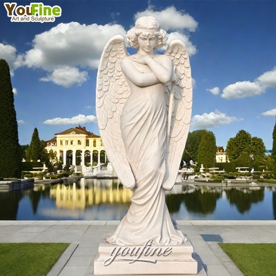 Europe Garden Stone White Marble Sad Angel Statue Tombstone for Graves