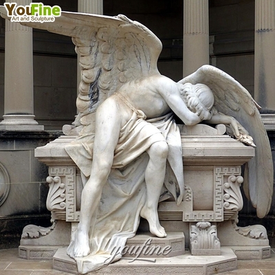 Europe Garden Stone White Marble Sad Angel Statue Tombstone for Graves