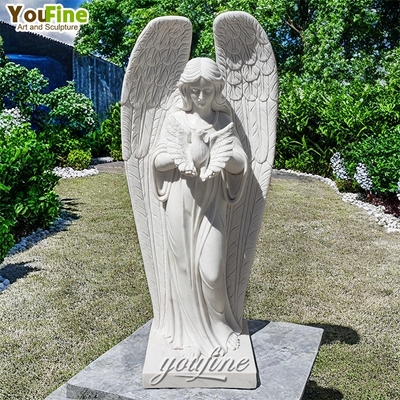 Europe Garden Stone White Marble Sad Angel Statue Tombstone for Graves