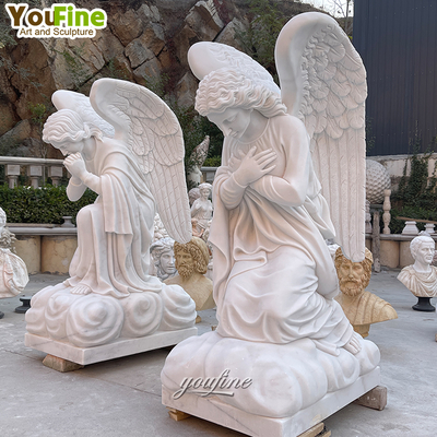 Europe Garden Stone White Marble Sad Angel Statue Tombstone for Graves