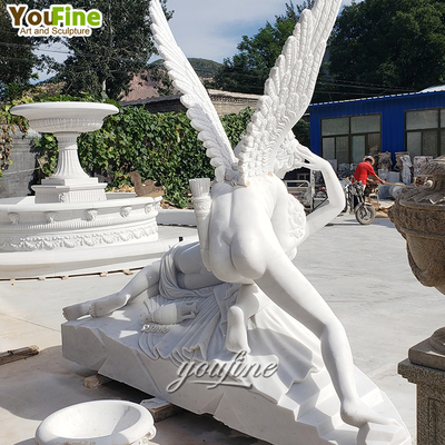 Hand Carved Famous Life Size Outdoor Marble Cupid and Psyche Sculpture Statue