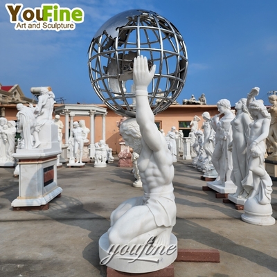 Greek Titan Holding Globe Statue Atlas Marble Sculpture