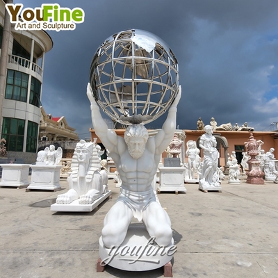 Greek Titan Holding Globe Statue Atlas Marble Sculpture