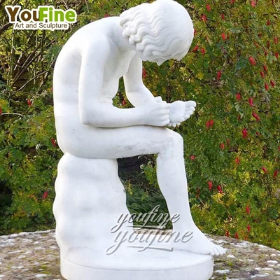 Life Size Natural Stone Famous Marble Nude Sitting Boy with Thorn Statue