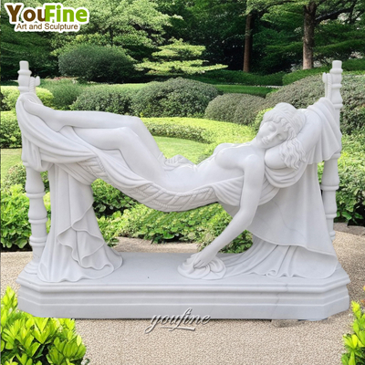 Lying in Hammock Hand Carved Marble Woman Statue