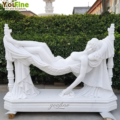 Lying in Hammock Hand Carved Marble Woman Statue