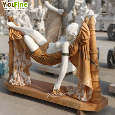 Lying in Hammock Hand Carved Marble Woman Statue