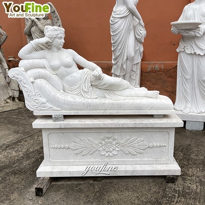 Life Size Hand Carved Natural Stone Marble Lying Nude Woman Statues