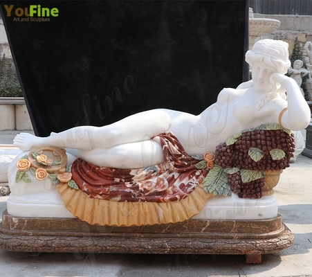 Life Size Outdoor Garden Decor Natural Marble Lying Lady Statue