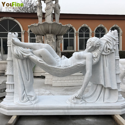 Life Size Outdoor Garden Decor Natural Marble Lying Lady Statue