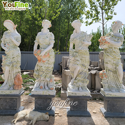 Outdoor Garden Life Size Carved Ladies Sculptures Lady Coloured 4 Seasons Marble Statues