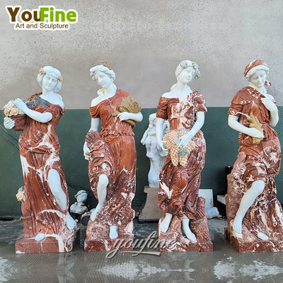 Modern Outdoor Garden Red Life Size Marble Statues Four Season Statue