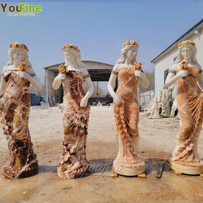 Modern Outdoor Garden Red Life Size Marble Statues Four Season Statue
