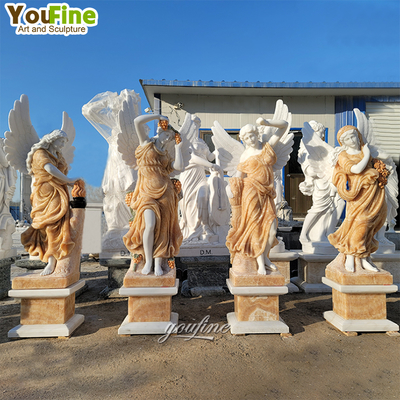High-Quality Outdoor Garden Decor Life Size White Stone Sculpture Suppliers Four Seasons Marble Statue Woman