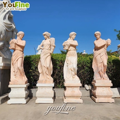 High-Quality Outdoor Garden Decor Life Size White Stone Sculpture Suppliers Four Seasons Marble Statue Woman