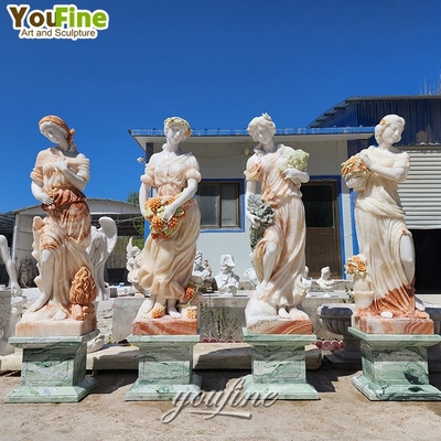 High-Quality Outdoor Garden Decor Life Size White Stone Sculpture Suppliers Four Seasons Marble Statue Woman