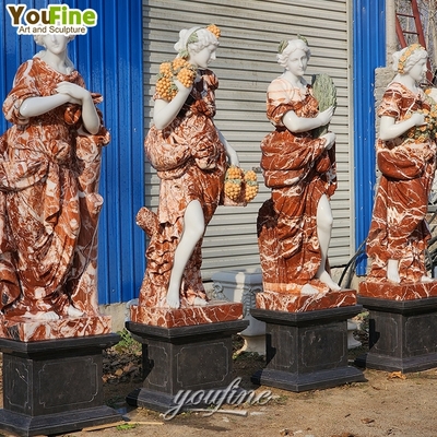 High-Quality Outdoor Garden Decor Life Size White Stone Sculpture Suppliers Four Seasons Marble Statue Woman