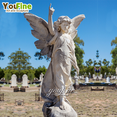 Natural White Marble Angel Statue with Cross Statue Tombstone for Sale