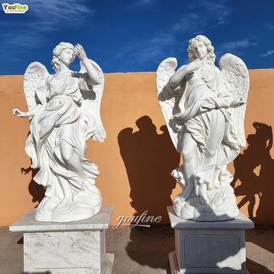Natural White Marble Angel Statue with Cross Statue Tombstone for Sale