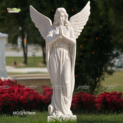 Natural White Marble Angel Statue with Cross Statue Tombstone for Sale