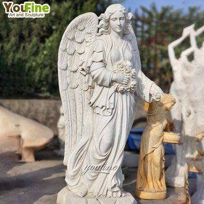 Hand Carved Marble Wings Angel Sculpture for Garden