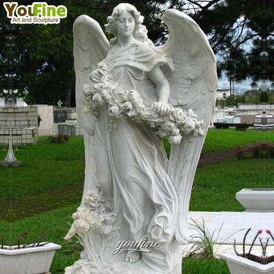 Hand Carved Marble Wings Angel Sculpture for Garden
