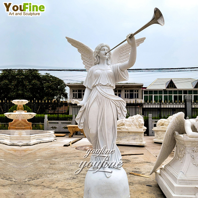 Wholesale Garden Decor Natural Stone Sculpture Hand Carved Large Angel Statues White Marble