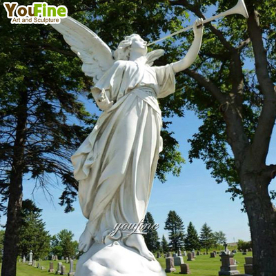 Wholesale Garden Decor Natural Stone Sculpture Hand Carved Large Angel Statues White Marble