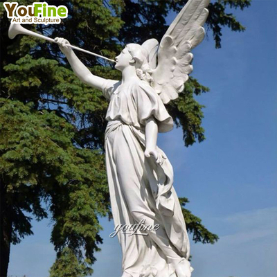 Wholesale Garden Decor Natural Stone Sculpture Hand Carved Large Angel Statues White Marble