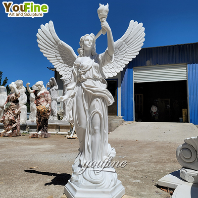 Wholesale Garden Decor Natural Stone Sculpture Hand Carved Large Angel Statues White Marble