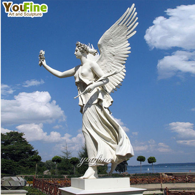 Wholesale Garden Decor Natural Stone Sculpture Hand Carved Large Angel Statues White Marble