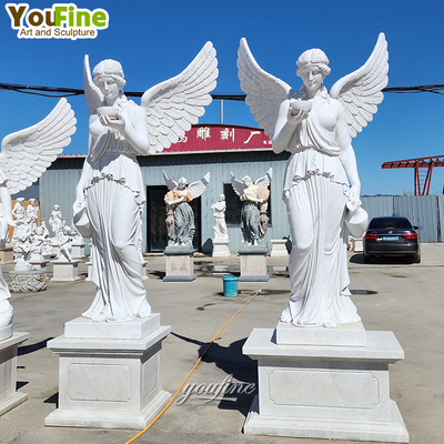 Wholesale Garden Decor Natural Stone Sculpture Hand Carved Large Angel Statues White Marble