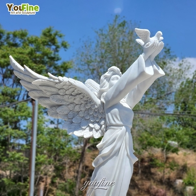 Custom Life Size Religious Statue Famous White Garden Marble Angel and Dove Statues