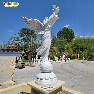 Custom Life Size Religious Statue Famous White Garden Marble Angel and Dove Statues
