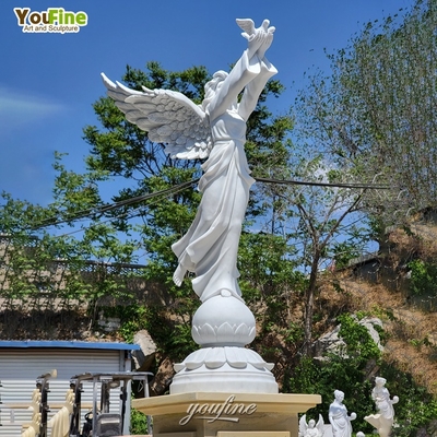 Custom Life Size Religious Statue Famous White Garden Marble Angel and Dove Statues