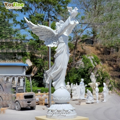 Custom Life Size Religious Statue Famous White Garden Marble Angel and Dove Statues