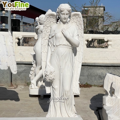 Hand Carved White Marble Lady Angel Holding Flowers Statue Suppliers
