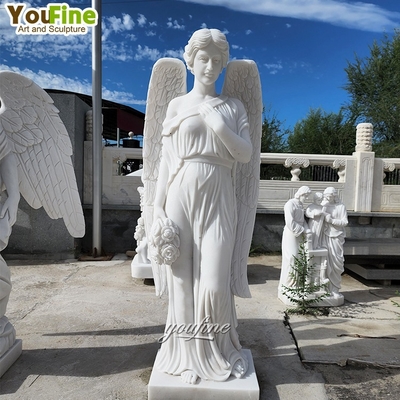 Hand Carved White Marble Lady Angel Holding Flowers Statue Suppliers
