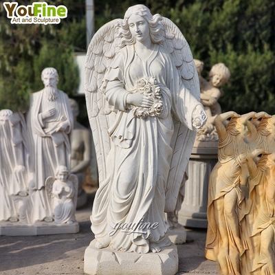 Hand Carved White Marble Lady Angel Holding Flowers Statue Suppliers