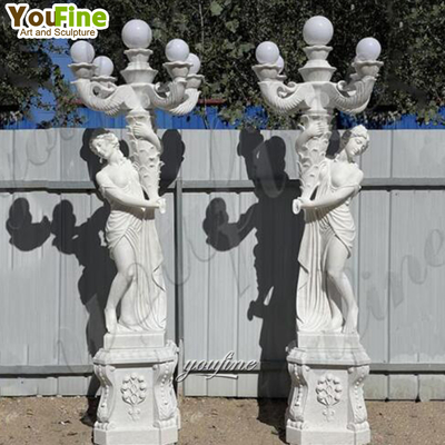 Hand Carved Life Size White Marble Statues With Light Woman Lamp Sculpture