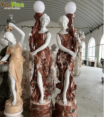 Hand Carved Life Size White Marble Statues With Light Woman Lamp Sculpture
