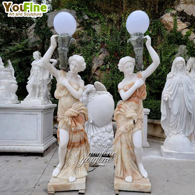 Hand Carved Life Size White Marble Statues With Light Woman Lamp Sculpture