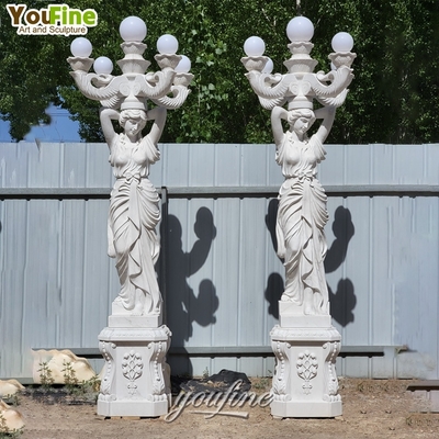 Decor Life Size Carved Luxury Large White Marble Woman Statue Lamp Sculpture