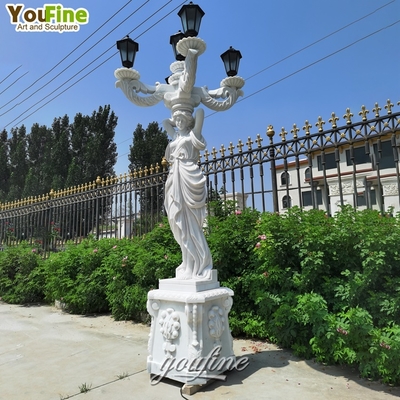 Decor Life Size Carved Luxury Large White Marble Woman Statue Lamp Sculpture
