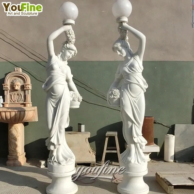 Decor Life Size Carved Luxury Large White Marble Woman Statue Lamp Sculpture
