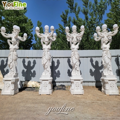 Custom Garden Outdoor Decoration Life Size White Marble Lady Lamp Statue Sculpture