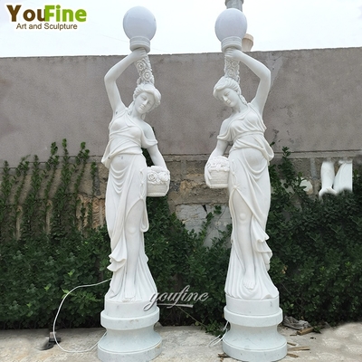 Custom Garden Outdoor Decoration Life Size White Marble Lady Lamp Statue Sculpture