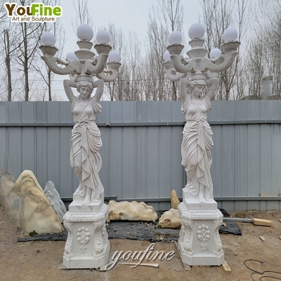 Life Size White Marble Figure Stone Sculpture for Garden Sexy Lady Lamp